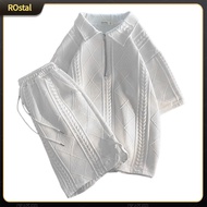 Round Neck T-shirt Shorts Set Men 2-piece Sportswear Set Mens Sportswear Set Half Zip T-shirt and Wi