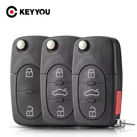 KEYYOU 2PCS For Audi TT A2 A3 A4 A6 A8 Flip Folding Remote Key Shell CR1616/CR2032 Battery Holder