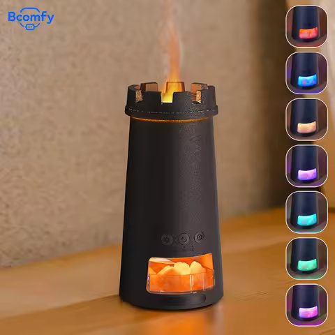 Flame Air Humidifier Lighthouse Essential Oil Diffuser Colorful Night Light Cool Mist Maker Home Mut