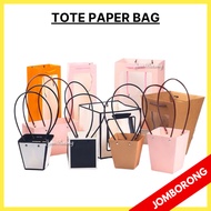 (1pcs) TOTE PAPER BAG Waterproof Flower Bouquet Bag Kraft Flower Bouquet Black Gift Paper Bag Surpri