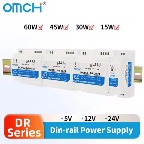 OMCH Din rail DR-15 DR-30/45/60W Switching Power Supply Transformer AC 110V 220V To DC 5V 12V 24V SM