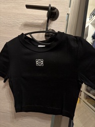 LOEWE Black Ribbed Cropped T-Shirt XS