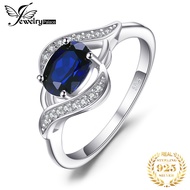 【A PRETTY】 Jewelrypalace Created Blue Sapphire 925 Sterling Silver Ring for Women Statement Halo Eng