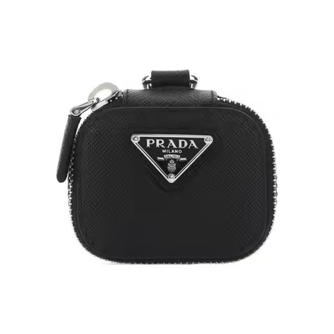 PRADA Cross Grain Leather AirPods Protective Cover, Shoulder Bag, Crossbody Bag Regular Women's Blac