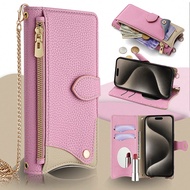 กระเป๋าคาดเอวแบบแฟชั่นพร้อมสายโซ่โลหะ กระจก กระเป๋าสตางค์ ช่องใส่บัตร เคสกันกระแทก เข้ากันได้กับ App