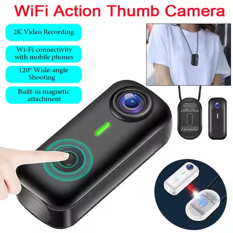 Pocket 2K Mini Camera Magnetic Wearable Cam 120° Wide-Angle Shooting Portable WIFI Action Thumb Cam 