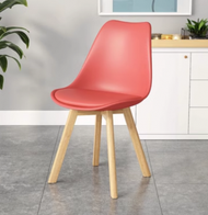 文記 - 簡約靠背實木腿塑料椅子(紅色鬱金香椅)(尺寸:43*43*81CM)#M209012508