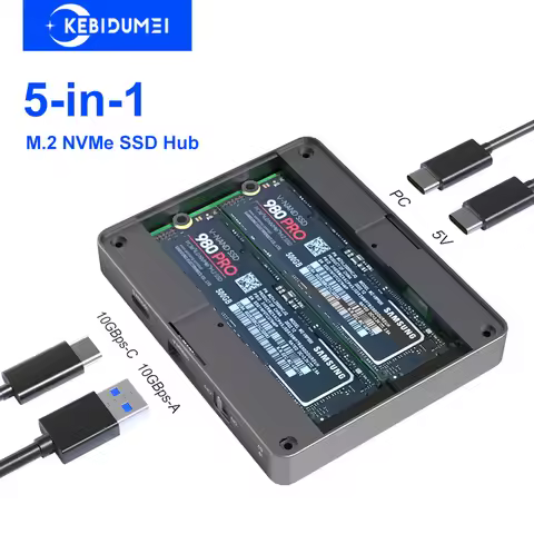 5-in-1 M.2 NVMe SSD HUB 10Gbps USB 4 Gen 3 Dual Bay Hard Drive Enclosure Type C Hub USB C Docking St