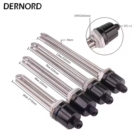 DERNORD Electric Water Heater DN32 Thread 42mm Immersion Heating Element SUS304 220V Tubular Booster
