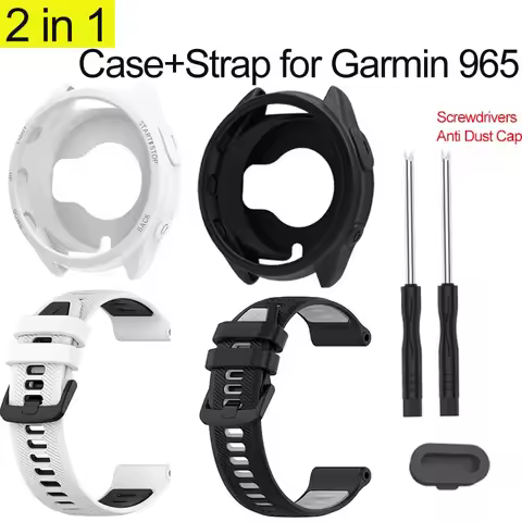 2 in 1 Case+Strap Compatible for Garmin 965, Soft Silicone Protective Case Bumper with Strap Bands A
