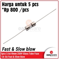 5pcs 3.6x10mm 250V Glass Tube Fuse Slow Fast blow 1A 2A 3A 5A 3.15A T1A F1A T3.15A F3.15A Fast Slow 