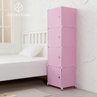 [特價]【藤立方】組合4格收納置物櫃(4門板+調整腳墊)-粉紅色-DIY
