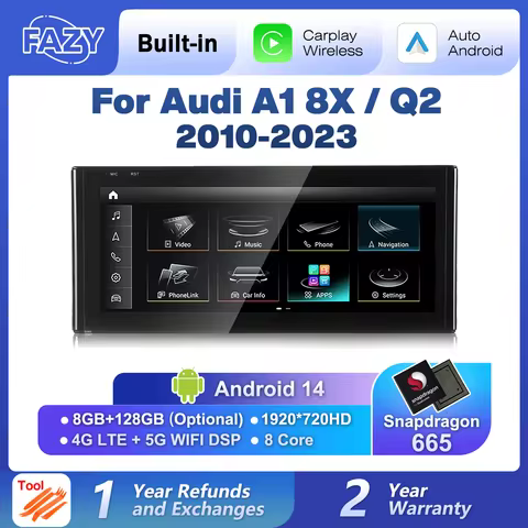 10.25'' Android 14 Auto Radio Carplay Screen For Audi A1 8X Q2 2010-2023 Car Stereo Multimedia Playe
