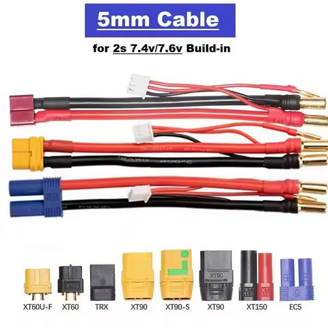 5MM Bullet 2S 7.6v Lipo Battery Charging Wire External Cable 7.4v Balance Head Deans T/ XT60/EC5/XT9