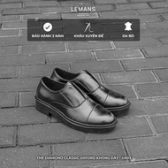 Black LEMANS OF02.2 Laceless Oxford Office Shoes Cowhide _Exclusive Lemans Sole _Increase height 4cm