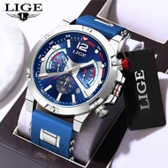 LIGE Men Watch Waterproof Luxury Chronograph Silicone Sport Quartz Wristwatch