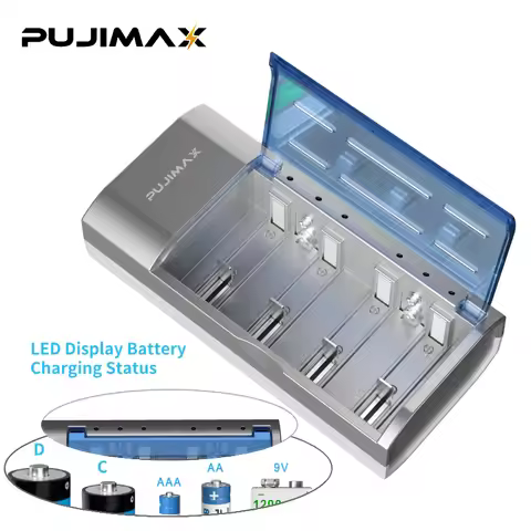 PUJIMAX 6 slots LED Intelligent Display Fast Charge EU/US Plug Battery Charger for 1.2V AAA AA C D S