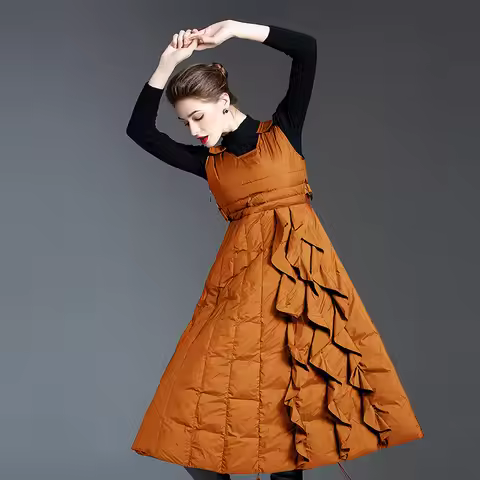 High Quality Trend New Autumn Winter Slim Down Jacket Women Down Dress Sleeveless Long Thick Warm Ve