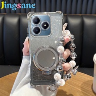 Jingsanc Glitter Protective Phone Case For Realme C63/Realme C65s Casing with Bracelet Mirror Stand