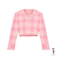 TandT - ERIN TOP - PETER PAN COLLAR FRONT BUTTON CLOSURE CHECKED JACKET เสื้อแจ็คเก็ตแขนยาวคอปกบัว ต