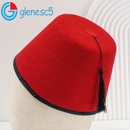 GLENES Felt Fez Cap, Red Color Moroccan Hat Tarboosh Fez Hat, Universal Round Breathable Ottoman Tur
