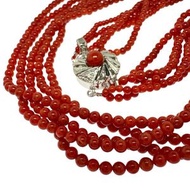 Pre-owned 5-strand coral necklace, 2.0mm-3.5mm, silver, 37.4g, 62cm, for women.