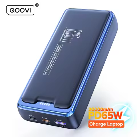 QOOVI Power Bank 30000mAh External Battery Capacity PD 65W Fast Charging Portable Charger Powerbank 