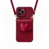 3D Heart Leather Crossbody Card Holder Phone Case For OPPO A6 A6s A6c A6x A6t A5 A5x A5i A3 A3x A60 