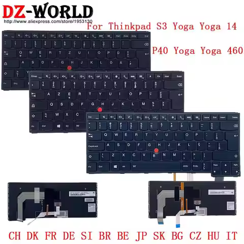 CH SWS GR DK FR DE SI BR BE JP SK BG CZ HU IT Backlit Keyboard for Lenovo Thinkpad S3 Yoga 14 P40 Yo