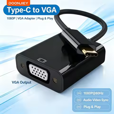 DOONJIEY TYPE C to VGA Adapter Cable HD 1080P USB-C USB 3.1 to VGA Adapter Monitor Cable For Laptop 