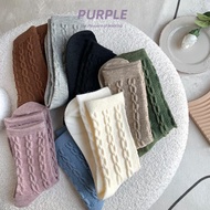 Purple guys Japanese Twist Thick Wool Socks Women Autumn Winter Pure Cotton Retro Warm Mid-Tube Floo