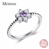 Modian 100 Real 925 Sterling silver Purple Crystal flowers Ring Classic Beautiful Finger Rings Engagement Fashion Jewelry