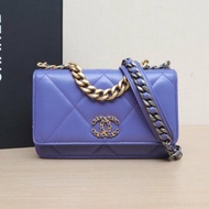 CHANEL 19BAG吸扣WOC19紫色羊皮30開金銀扣肩背包