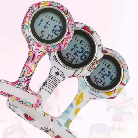 Fob Digital Nurse Watches Silicone Pocket Watch Unisex Printed Rubber Sleeve Clock Brooch Lapel Time