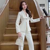 Vallis Closet: One-Button Long-Sleeved Suit Set + Pants Size S Bust 30–33 Waist 25–26 Shirt Length 2