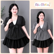 Women's Big Size Skirt Set Babydoll Dang Peplum Flared Shirt with Cute Pumpkin Skirt A360+CV413