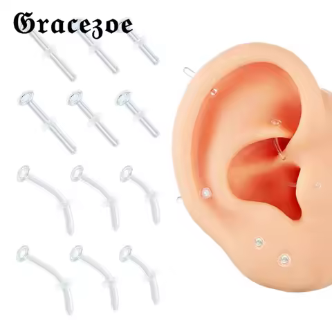 Gracezoe 2PCS 14G Pyrex Glass Curved Belly Button Navel Cartilage Tragus Nose Rings Bioflex Piercing