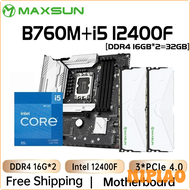 NIPIAO เมนบอร์ด MAXSUN D4 B760M พร้อม Intel I5 12400F LGA1700 DDR4 [16GB * 2] 32GB 3200MHz ส่วนประกอ