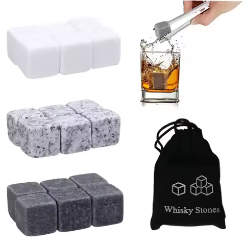 6pcs Whiskey Stones Sipping Ice Cube Cooler Reusable Whisky Ice Stone Whisky Natural Rocks Bar Wine 