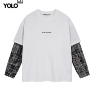 YOLO เสื้อสเวตเตอร์ OVERSIZE เสื้อสเวตเตอร์โอเวอร์ไซส์ คอกลม ผ้าคอตตอนแนวสตรีท 24010