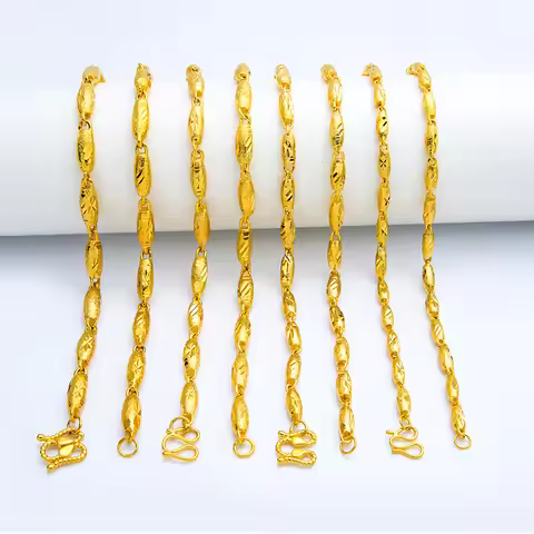 AU999 Men's Bold Olive Necklace 4-8mm 24K Gold - Pure gold, thick chain, clear olive texture