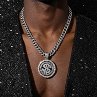 Unique Exaggerated Dollar Men's Cuban Necklace European American Fashion Alloy Cuban Dollar Rotating