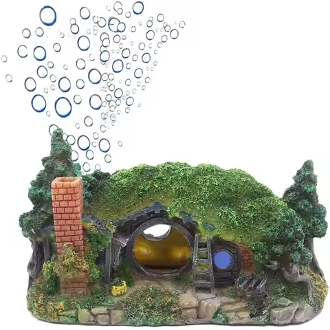 Aquarium Decoration Hobbit House Cave Fish Tank Ornament Cave Reptile Hole Shelter Ornament Rockery 