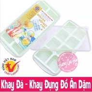 8-piece flexible ice tray with lid, high-quality Vietnamese-Japanese product. Dimensions: 5.2cm x 12