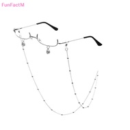 [FunFactM] Vintage Glasses Metal Frame Half Without Lens Girls Chic Cosplay Party Decoration Lensless Metal Half Frame Glasses With Chain [NEW]