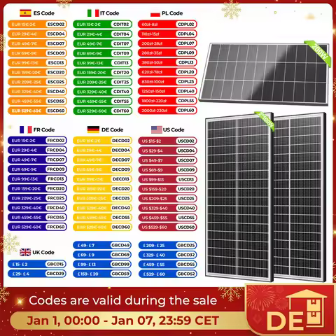 RVPOZWER 400W/200W/100W 12V Double Sided Solar Systems Panels Monocrystalline 16BB Solar Cells PV Po