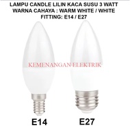 LILIN 3 WATT MILK GLASS CANDLE LED LAMP E27 FITTING E14 3WATT 3W DECORATIVE LED