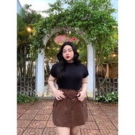 Chân Váy Chữ A Nữ Bigsize Tôn Dáng Lưng Cao Nhiều Màu Chất Vải Kaki Không Co Giãn Rút Dây Eo CV18