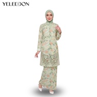 YELEEDON Floral Baju Kurung Moden Afa Design Payung Kain Chiffon Kurung Duyung Moden Pleated Kurung 