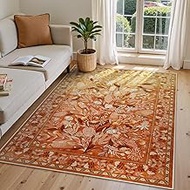 Anidaroel Washable Area Rugs 5x7, Botanical Floral Rugs for Living Room, Non-Slip Soft Rugs for Bedr